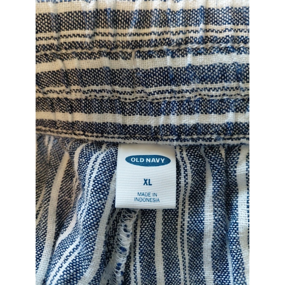 Old Navy Mid Rise Wide Leg Linen Pants Blue Stripes Elastic Waist XL Boho Nwtags - Picture 7 of 7